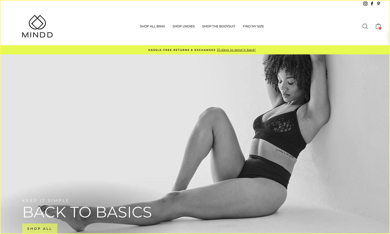 MINDD Bra's website homepage