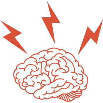 A brain with lightning bolts shooting from the top represents anxiety, a common co-occurence with ADHD.