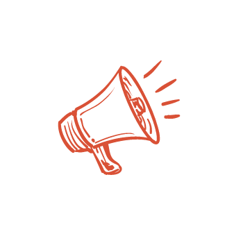 A red illustrated megaphone represents brand voice and tone-of-voice, which Anne Simone can define for businesses seeking to build brand awareness.